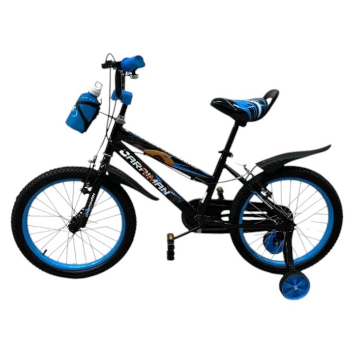 Bicicleta CARAIMAN 18J, Albastra, cu Roti 18 inch, Roti Ajutatoare, Suport Sticla Apa, pentru varsta 5-11 ani