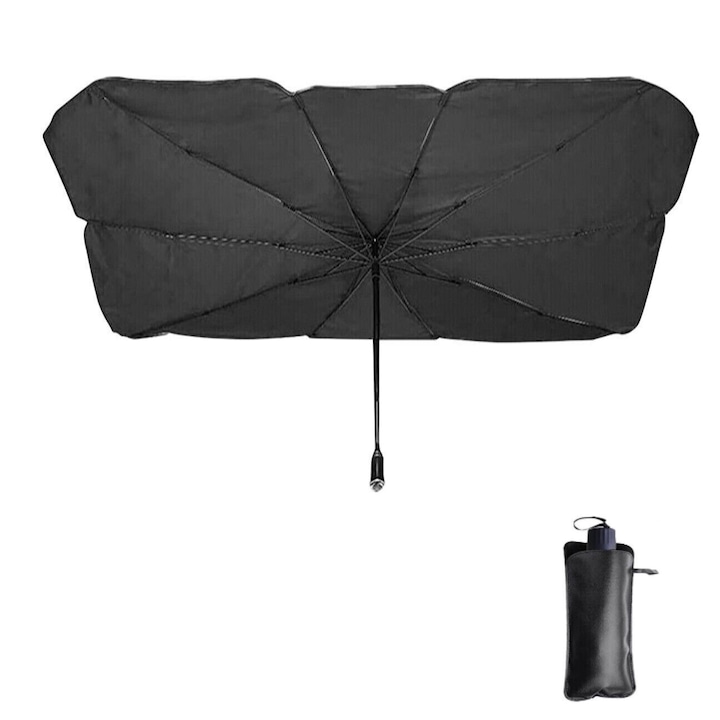 Сенник за кола тип чадър, Zola, предпазва от слънчева радиация, универсален, 130x75 см, черен/сив