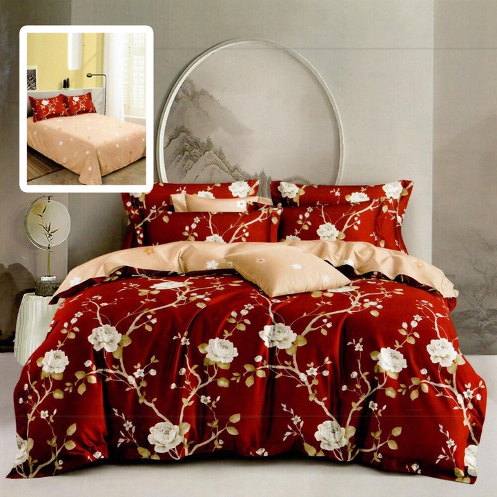 Lenjerie de pat Finet, 6 piese, pentru pat dublu, Pucioasa, Multicolor, RA468