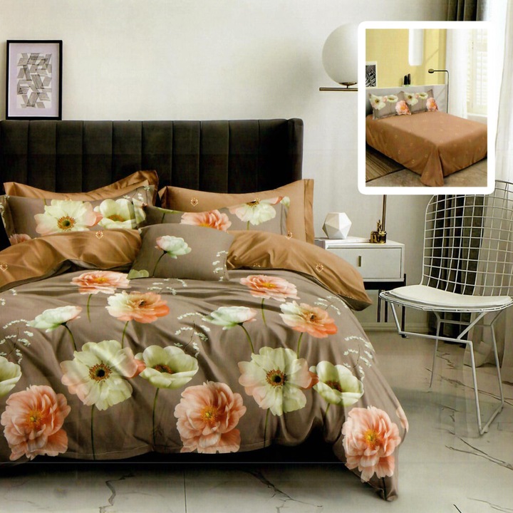 Lenjerie de pat Finet, 6 piese, pentru pat dublu, Pucioasa, Multicolor, RA469