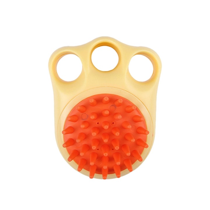 2 az 1-ben PetSpa Doty® kisállatkefe fürdéshez vagy száraz fogmosáshoz, szilikon, sampontartó, 10,5x7,5 cm, sárga/narancs