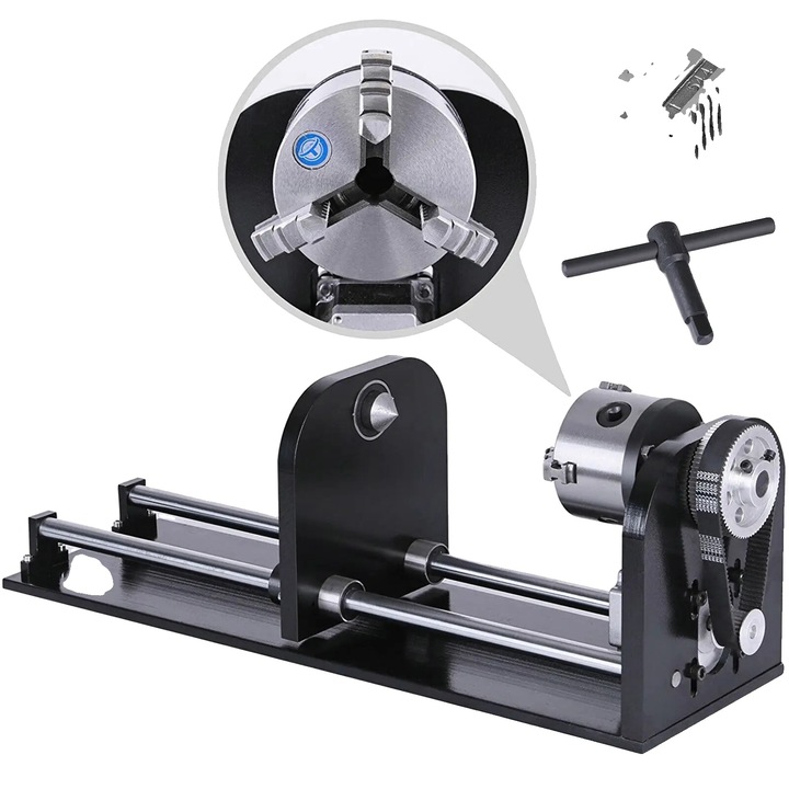 Ротационна ос за гравиране и лазерно рязане, патронник 80мм, черен, 152х4500х178мм, комплект