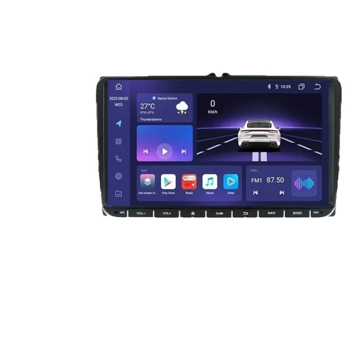 Мултимедиен плейър за кола, 2din, Android 12, QLED екран 1280x720, Carplay Wireless, 4G 64GB, Многоцветен, Volkswagen/Skoda/Seat