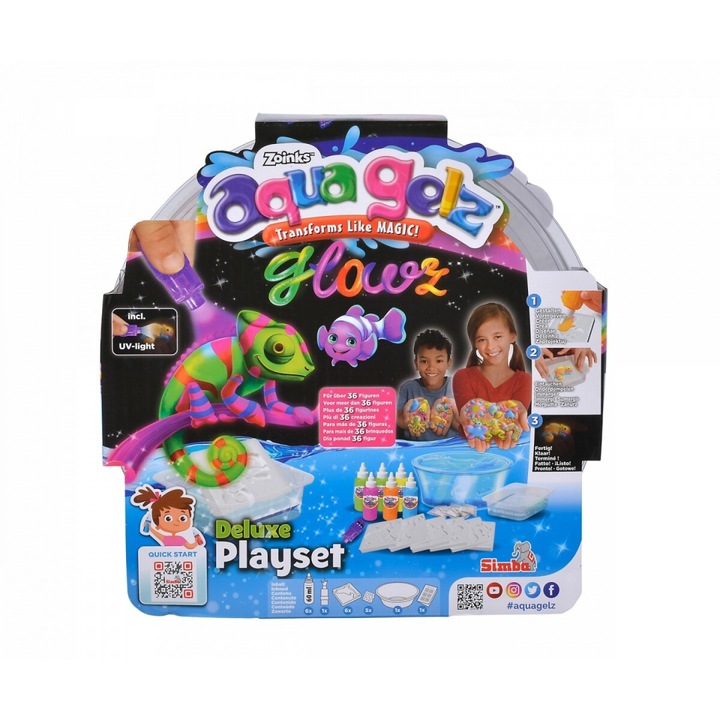 Kreatív készlet, Simba, Aqua Gelz Deluxe, 3D figurák, foszforeszkáló, többszínű