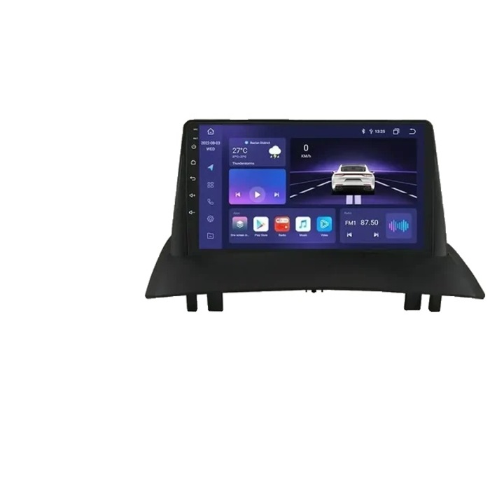 Автомобилна мултимедийна система, съвместима с Renault Megane 2, Android 12, 9 инча екран, GPS, Bluetooth 5.0, черен