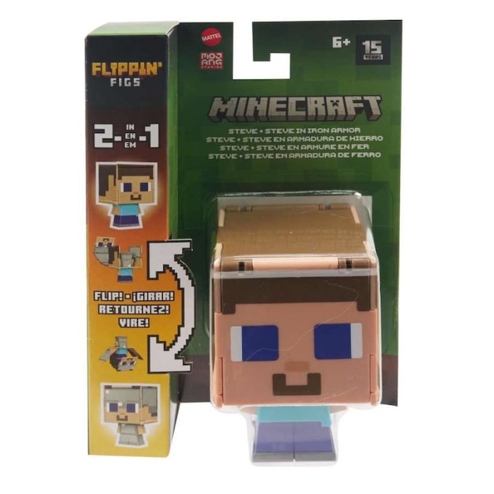 Фигура, Mattel, Minecraft Flippin' Figs, трансформация 2 в 1, Steve, 3,75 инча