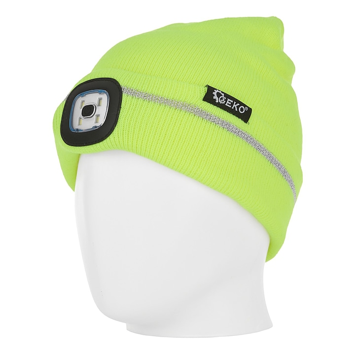 Зимна шапка, Geko, с LED зареждащо се фенерче, зелена
