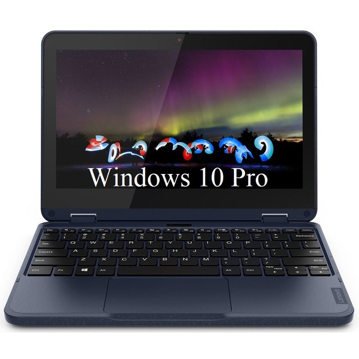 Лаптоп 2 в 1 Lenovo 300w Gen 3 (AMD), 11.6" IPS Touchscreen, AMD 3015e, 4GB DDR4, 64GB eMMC, AMD Radeon Graphics, Windows 10 Pro, Abyss Blue