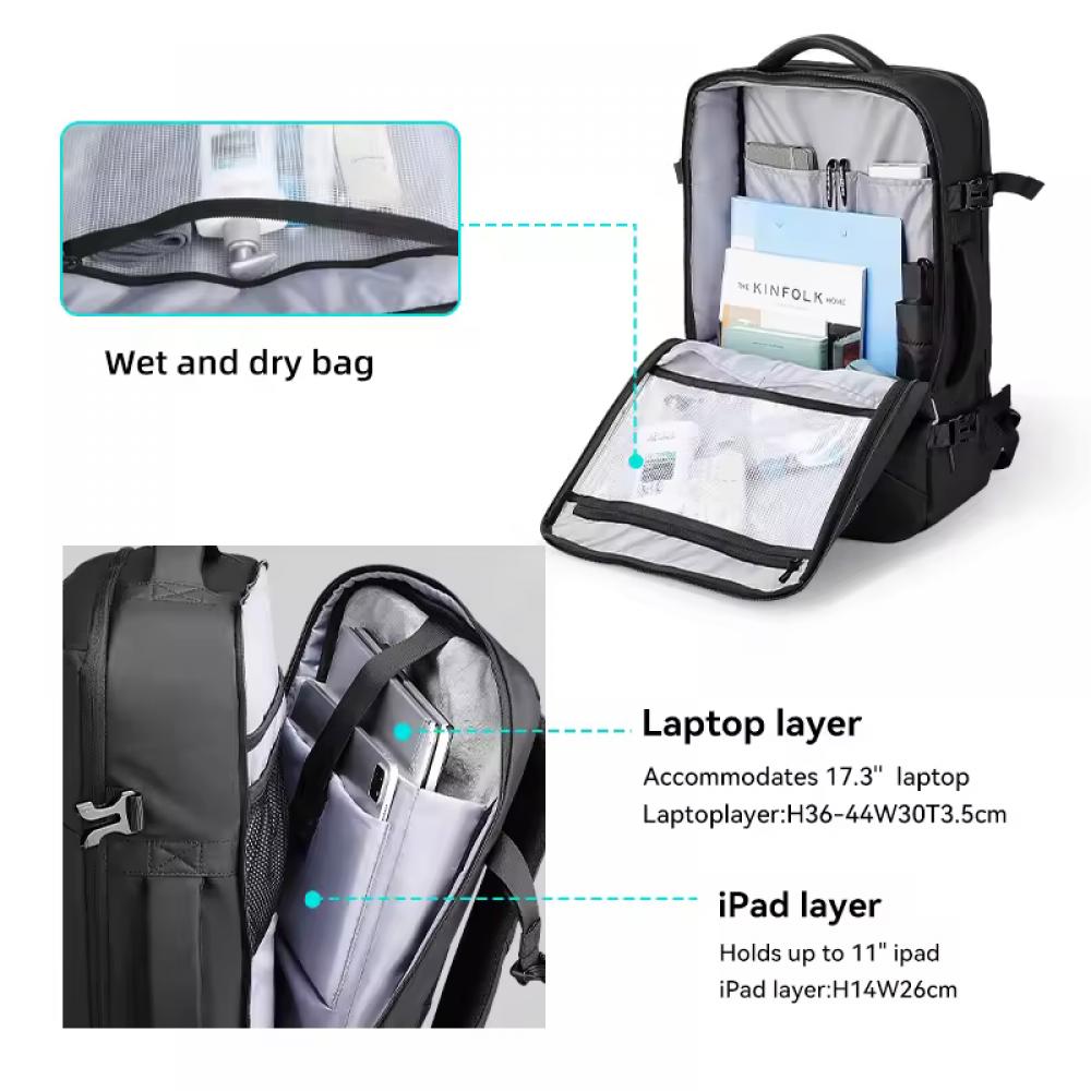 Rucsac pentru laptop, Mark Ryden, compatibil cu laptop 17.3 inch si tableta 11 inch, capacitate 20-39L, port USB, material oxford impermeabil, unisex, 460x310x240, negru
