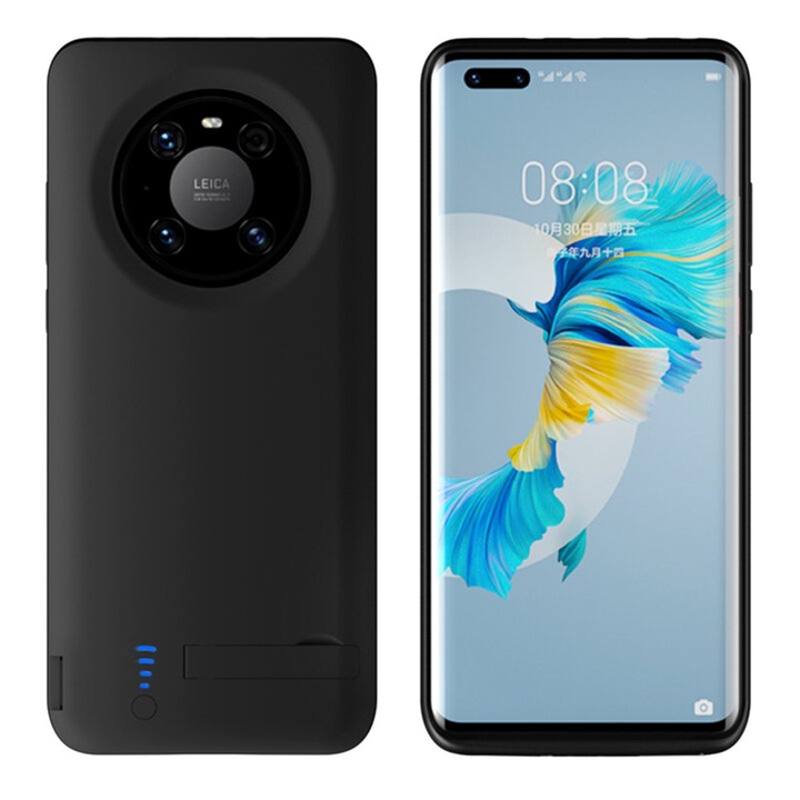 Husa de protectie cu baterie externa incorporata, compatibila cu Huawei Mate 40 Pro, 4800mAh, Power Pro, Negru