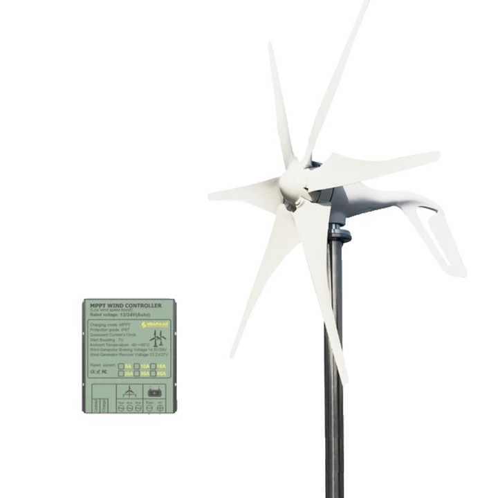 Sistem de energie eoliana si solara, Set 2000W cu turbina vant 1000W si panouri solare 100W, baterie Lifepo4 12V 100Ah, controler MPPT, 330x138x208mm