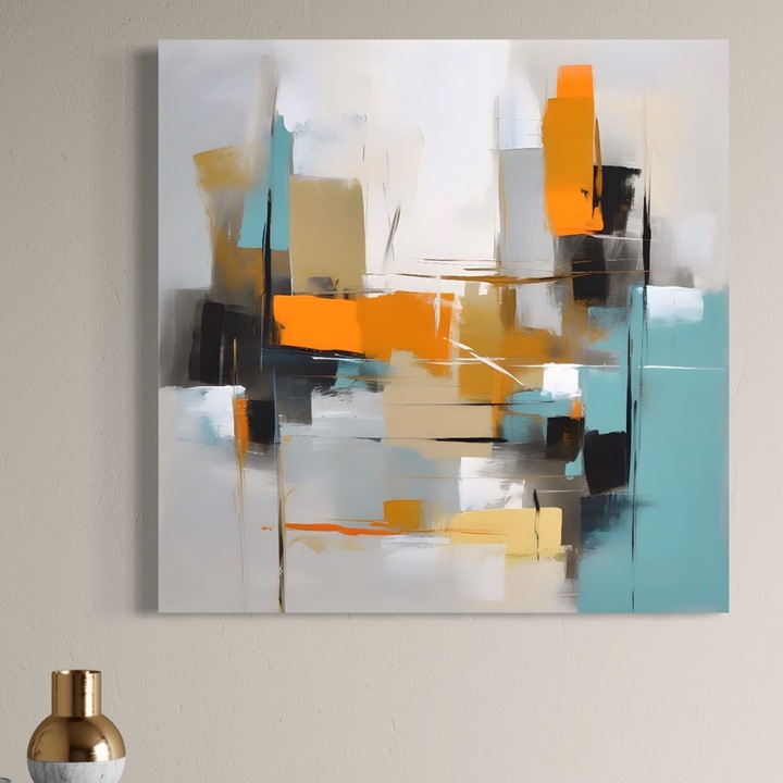 Премиум пано за стена, LuxCanva® C1185, Цветна абстрактна живопис, 100 X 100 CM, 100% памучно платно 400гр/м2, Дървена рамка, Цветове, Геометрия, Декоративно, Дневна, Живи цветове