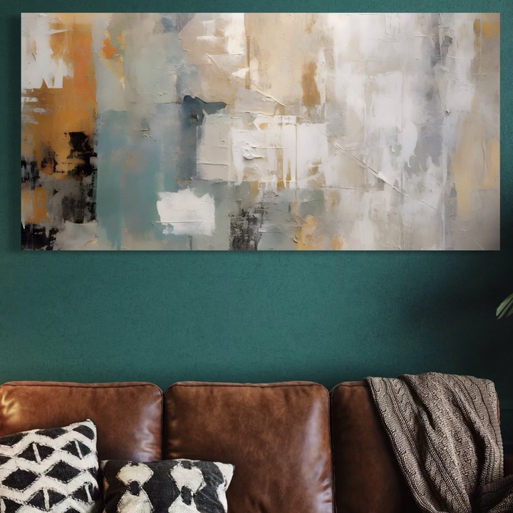 Tablou Canvas Premium, LuxCanva® A1588, Color White, 70 X 140 CM, Panza Bumbac 100% 400g/m2, Sasiu Lemn, Room, Orizontal, Decorativ, Abstract, Living, Culori Vibrante