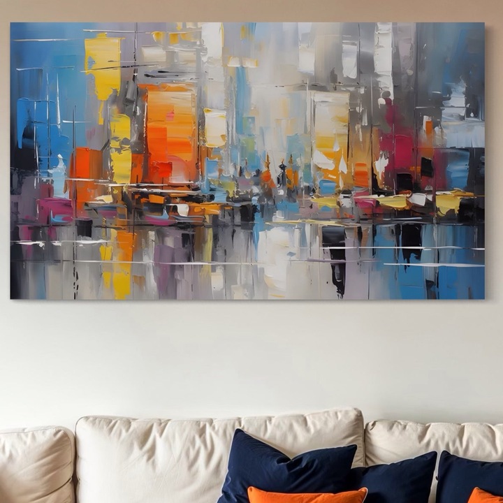 Tablou Canvas Premium, LuxCanva® C1887, Pictura Multicolora Abstracta, 70 X 120 CM, Panza Bumbac 100% 400g/m2, Sasiu Lemn, Relaxare, Living Room, Culori Vibrante