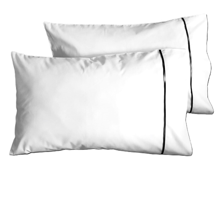 Комплект 2 х ватирани калъфки за възглавници, 40 см x 80 см, Casa Bucuriei, бяло/тъмно синьо, 100% памук, две лица