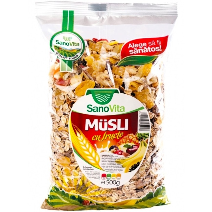 Müzli 30% szárított gyümölccsel, 500gr, Sano Vita