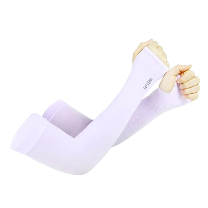 Set 2 maneci protectoare Ventoo®, pentru brate, cu prindere pe deget, material elastic, destinate alergarii, protectie solara si impotriva frigului, marime universala, mov