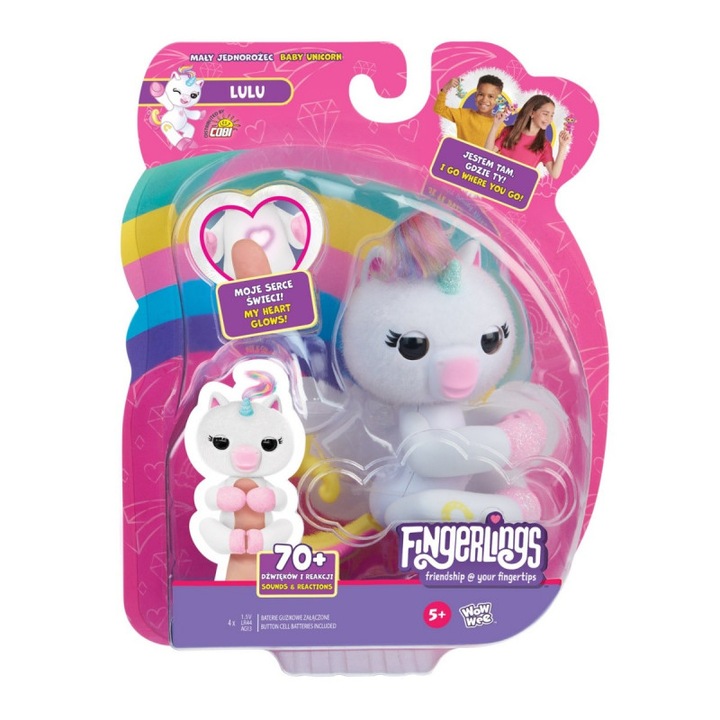 Figurina interactiva, Cobi, Fingerlings, 70 de sunete si reactii, lumina, Multicolor