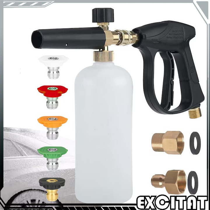 Kit de curatare la inalta presiune, Excitat®, pistol de spuma, 2 adaptoare, 5 duze, 1L, alb-negru