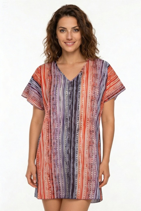 Pareo de plaja, model in dungi mixte, Aker, marime universala, mov multicolor