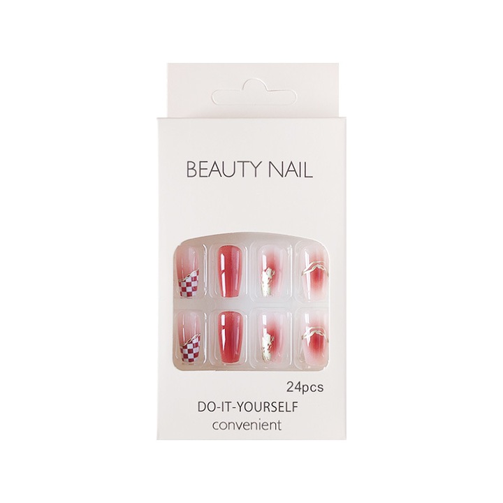 Set unghii false tip press-on, 24 piese, albe/roz, scurte, cu adezivi
