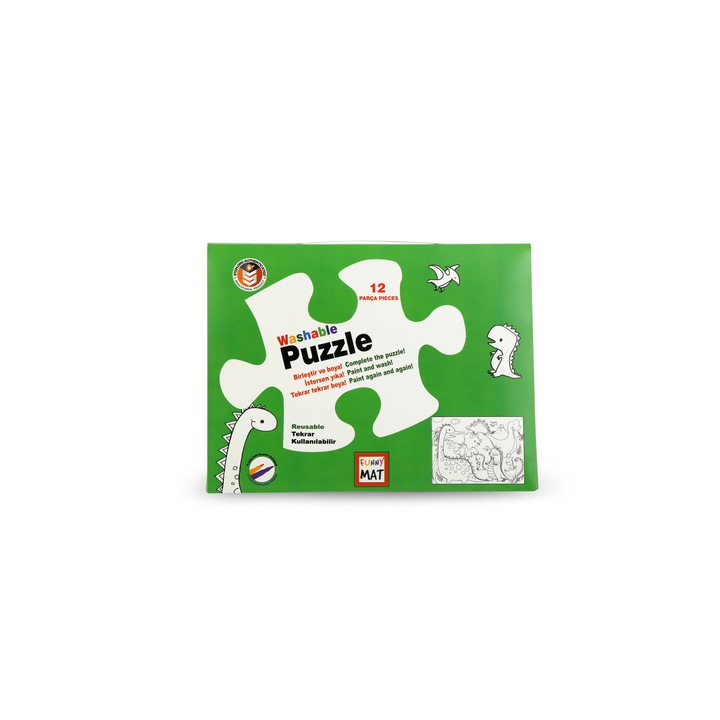 Plansa de colorat, Funny Mat, puzzle, era dinozaurilor, 12 piese, gentuta inclusa