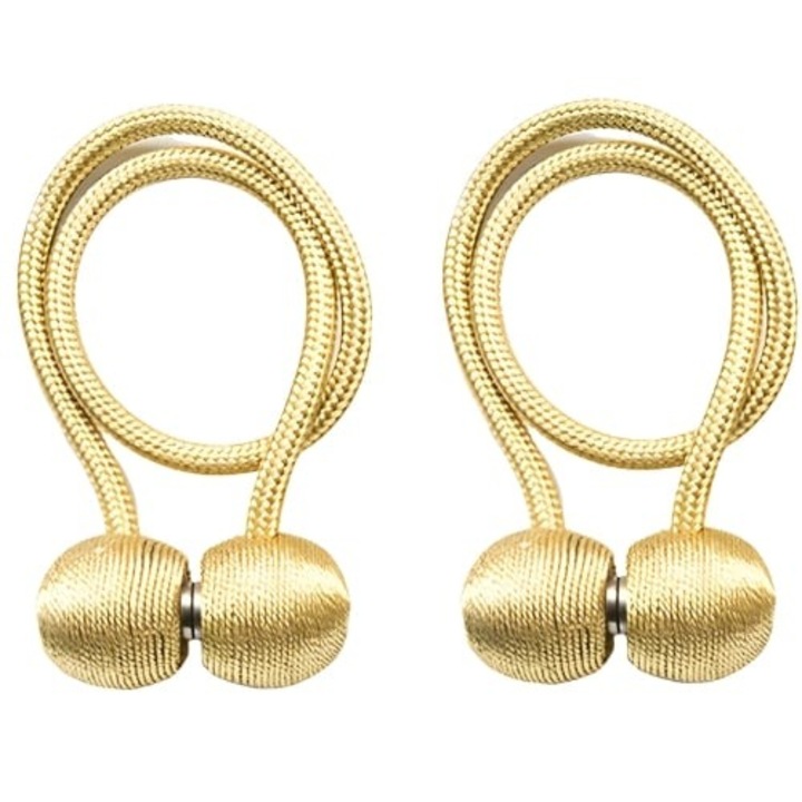 Set 2 magneti decorativi pentru perdele si draperii, tip snur, poliester, 44 cm, auriu, Dactylion®