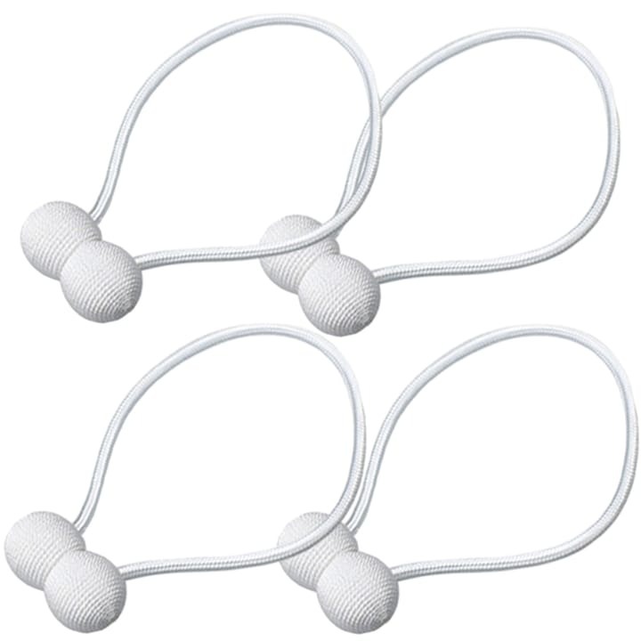 Set 4 magneti decorativi pentru perdele si draperii, tip snur, poliester, 44 cm, alb, Dactylion®