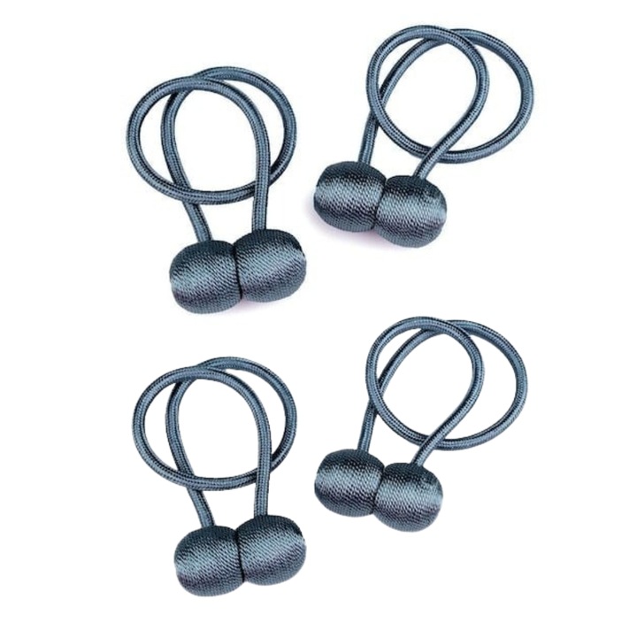 Set 4 magneti decorativi pentru perdele si draperii, tip snur, poliester, 44 cm, gri albastrui, Dactylion®