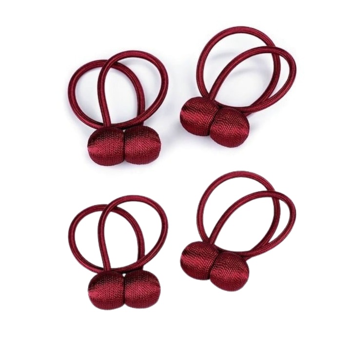 Set 4 magneti decorativi pentru perdele si draperii, tip snur, poliester, 44 cm, rosu, Dactylion®