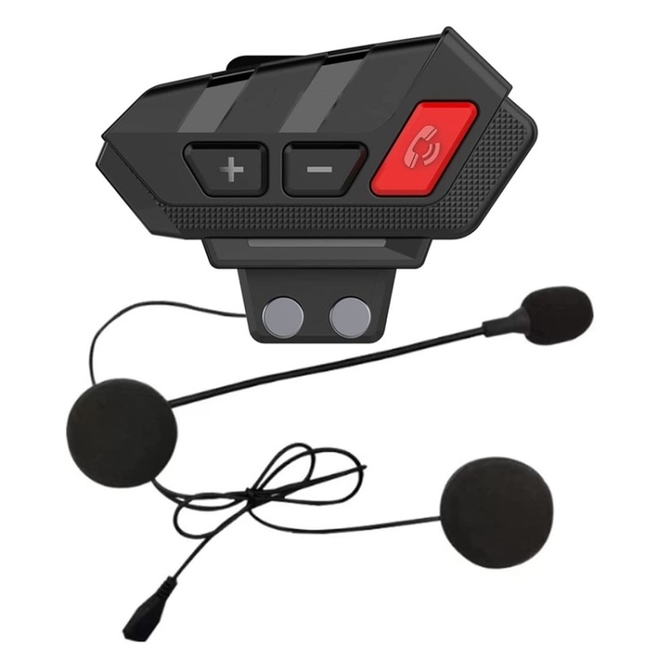 Sistem de comunicare interfon pentru motociclete, cu casti wireless, Hands-Free, Reducerea zgomotului, Durata lunga a bateriei, Incarcare USB, Designul negru elegant