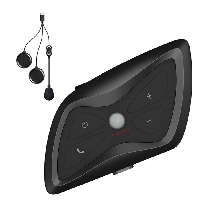 Sistem de comunicare interfon pentru motociclete, cu casti wireless, Intercomunicare Bluetooth, Comunicare hands-free, Reducere zgomot, Navigare GPS, Negru