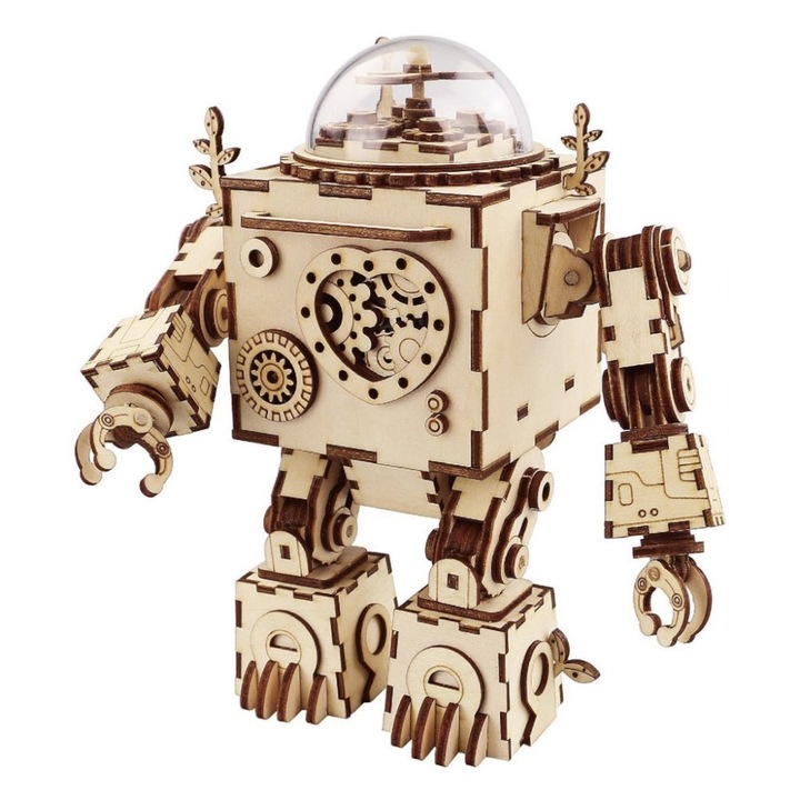 Puzzle 3D, Robotime, Robotul mecanic Orpheus, din lemn, 221 piese, 15x9.2x18.5 cm