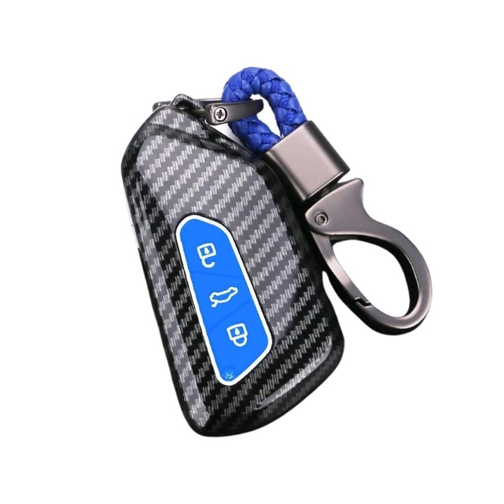 AUTOTOB® műanyag kulcstartó, VW Golf 8 ID.3 ID.4 ID.5 ID.7/ Skoda Octavia 4 Enyaq Fabia Superb / Cupra Born Leon Formentor, fekete/kék