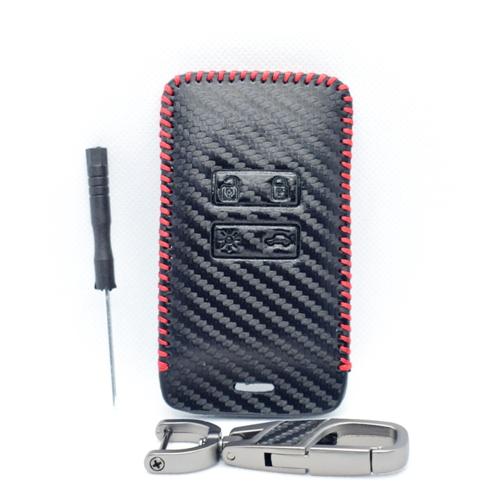 Husa cheie piele ecologica AUTOTOB®, Dacia Logan Sandero Jogger Duster, Renault Megane Talisman Kadjar Austral Arkana Scenic Clio, negru carbon