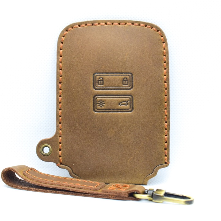 Husa cheie/cartela din piele naturala AUTOTOB®, Dacia Logan Sandero Jogger Duster, Renault Megane Talisman Kadjar Austral Arkana Scenic Clio, maro