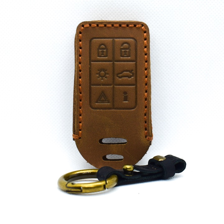 Husa cheie din piele naturala AUTOTOB®, 6 butoane, Volvo, maro