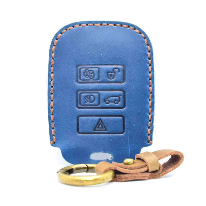 Husa cheie din piele naturala AUTOTOB®, 5 butoane, Land Rover, albastru