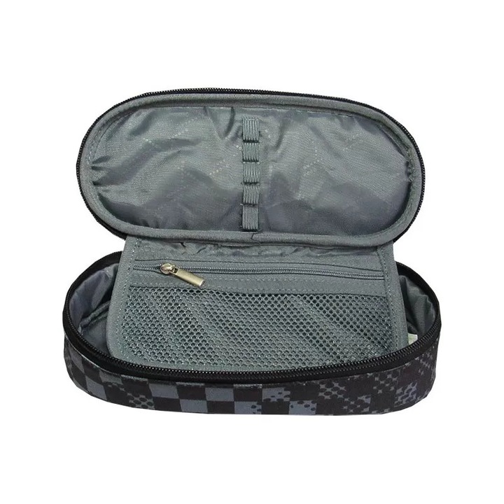 Penar borseta 1 compartiment, 1 extensie, oval, Majewski, Colectia Chessboard Crush 2024, PC-01, 20.5x9.5x5 cm