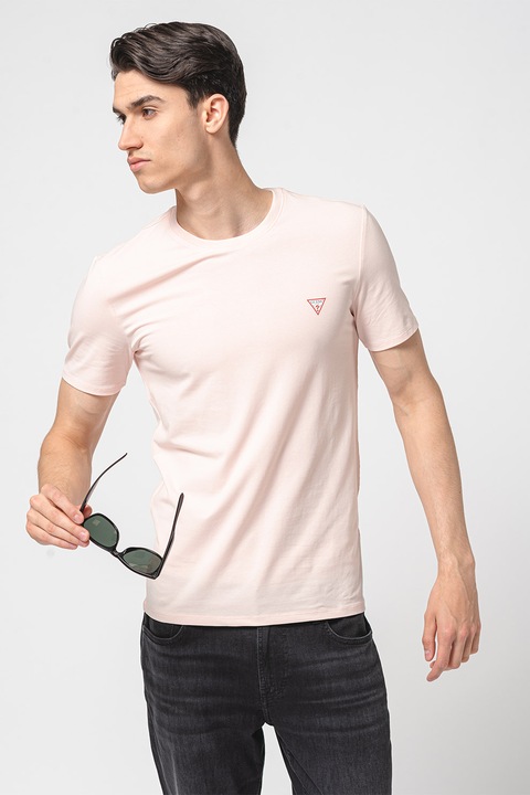 GUESS, Kerek nyakú szűk fazonú póló, Halvány rózsaszín