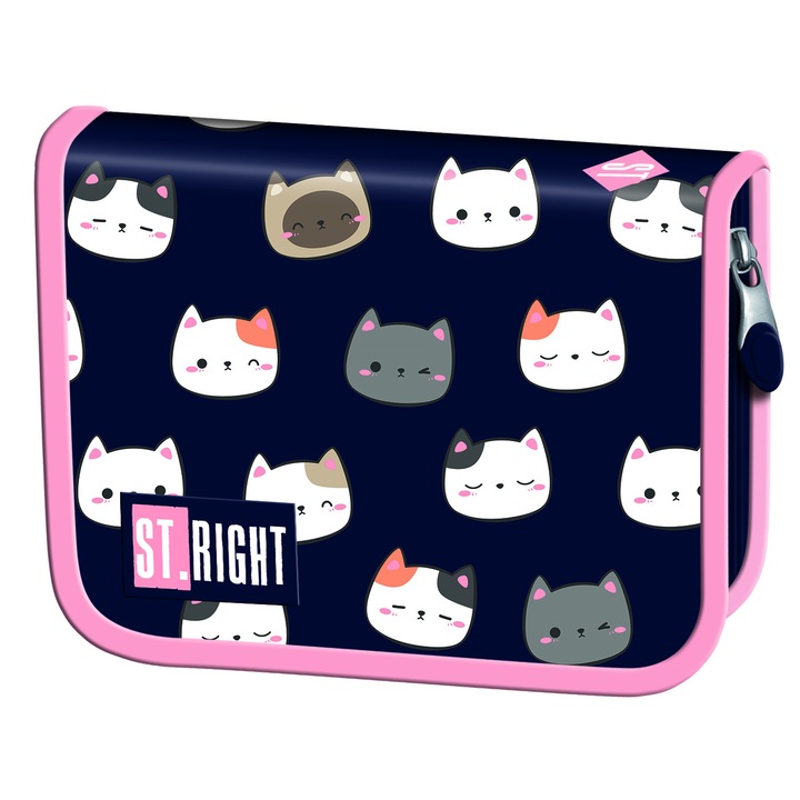 Ceruzatartó 1 cipzárral és 2 hosszabbítóval, Felszerelés nélkül, St.Right - Cute Kitties PC03, 20,5x14x3,5 cm