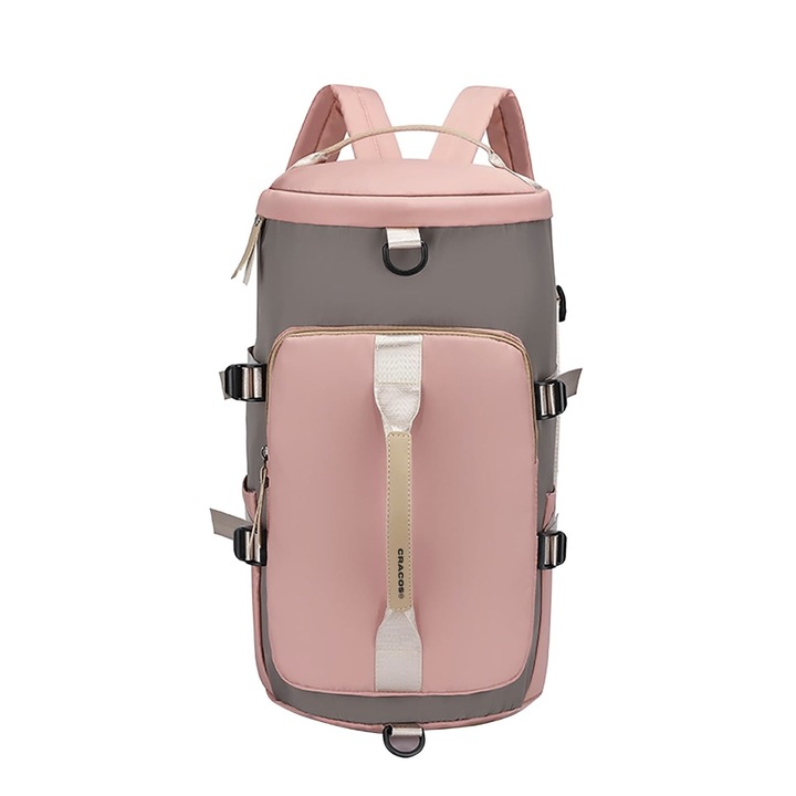 Мултифункционална раница Cracos с размери 45х25х26 сантиметра, отделение за обувки и мокри принадлежности, вместимост 35л, розова