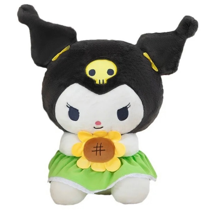 Плюшена играчка Sanrio Hello Kitty, Kuromi със слънчоглед, пролетна колекция, зелена, 22 см
