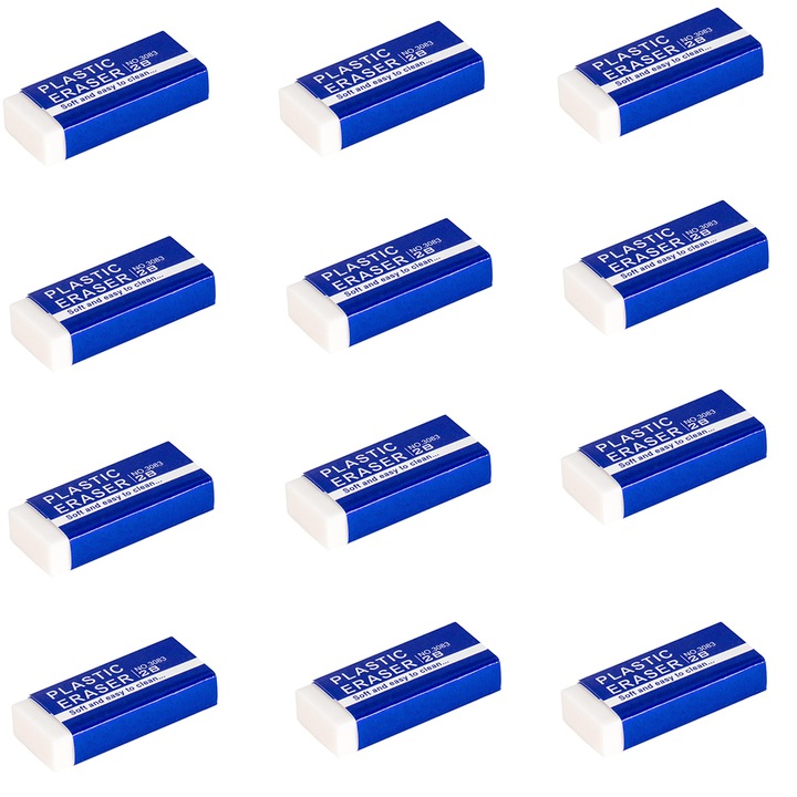 Комплект от 12 гуми, SINBITA, квадратни, меки, без други химически миризми, издръжливи, блистерни, ниско износване и високо изтриване, висока ефективност и удобни, ергономични, за употреба в дома, училище и офиса, PVC, 4,9x2x1 см, бели