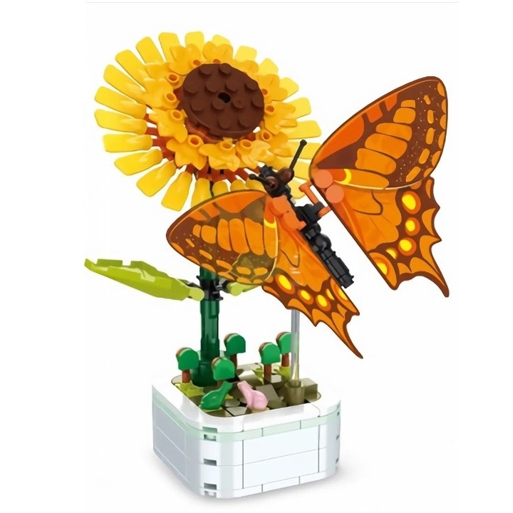 Cserepes napraforgó pillangóépítő készlettel, 207 db, narancssárga/sárga