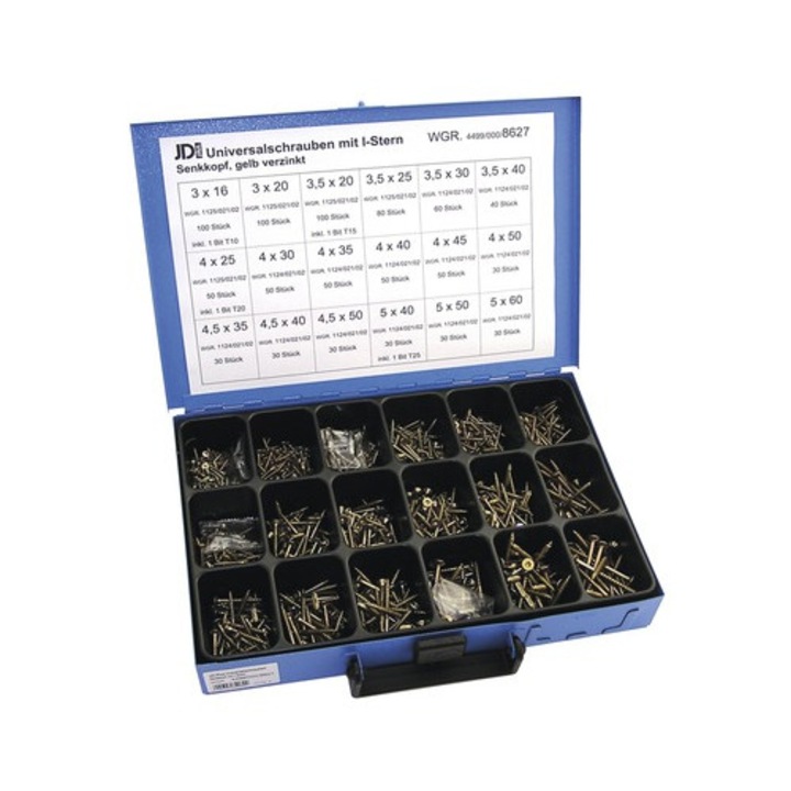 Set Holsuruburi Universale Cu Cap Torx Dresselhaus Jd-plus Otel Zincat Galben, 940 Piese