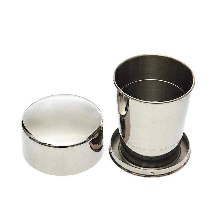 Pahar metalic pliabil cu capac, FOSCO Industries, inox, 150ml