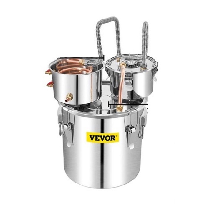 Pálinkafőző lepárló készlet, Vevor, Űrtartalom 50L, Rozsdamentes acél és réz, Sötétkék, 40x40cm