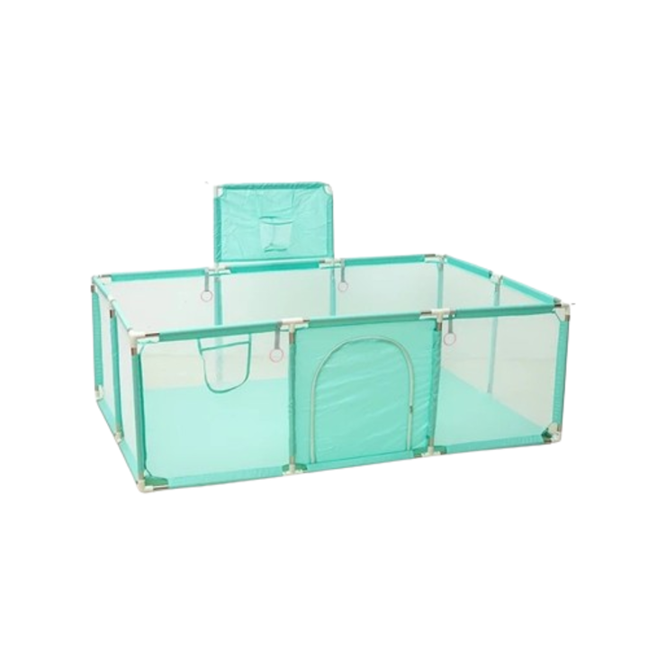 Tarc de joaca pentru copii, 0-6 ani, 56x156x66.5cm, otel inoxidabil si plasa Oxford, albastru inchis