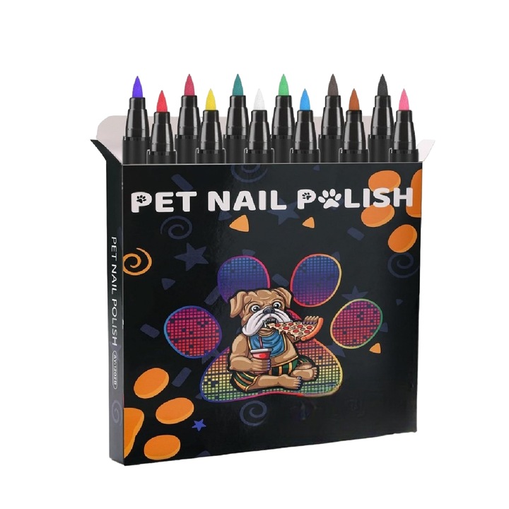 12 db állati körömlakk ceruza készlet, PET NAIL POLISH, Vízbázisú, Többszínű